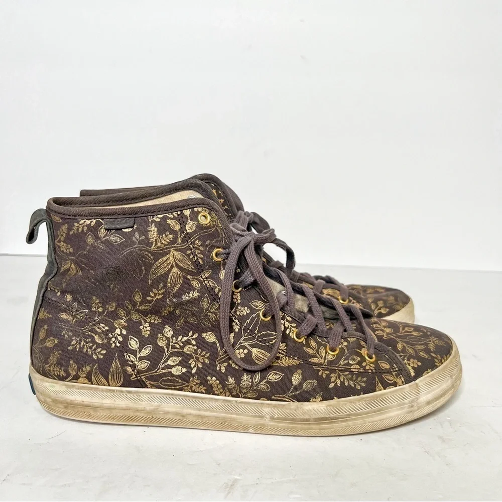 Keds Rifle Paper Co Queen Anne Floral Gold High Top Sneakers Size 9.5 Women’s